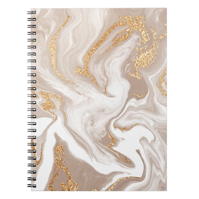 Elegant beige liquid marble with golden glitter notebook (Front)