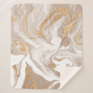 Elegant beige liquid marble with golden glitter sherpa blanket