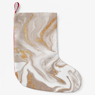 Elegant beige liquid marble with golden glitter small christmas stocking