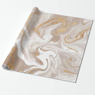 Elegant beige liquid marble with golden glitter wrapping paper