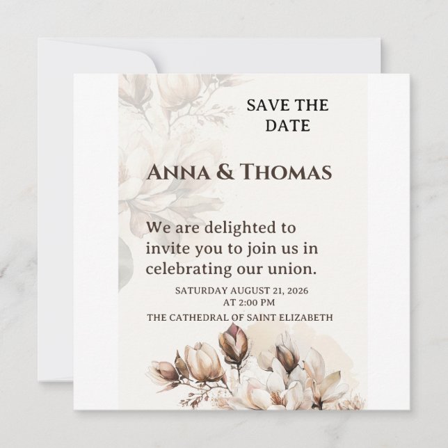 Elegant Beige Magnolia Save The Date Card (Front)