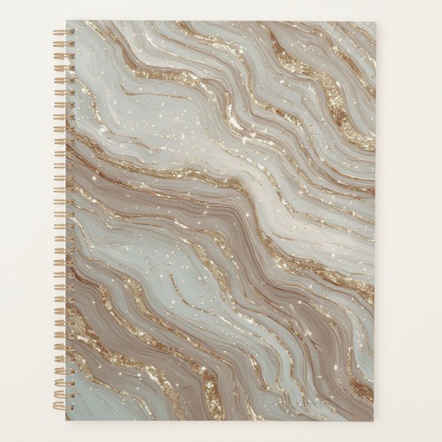Elegant Beige Marble Background With Gold Glitter Planner (Front)