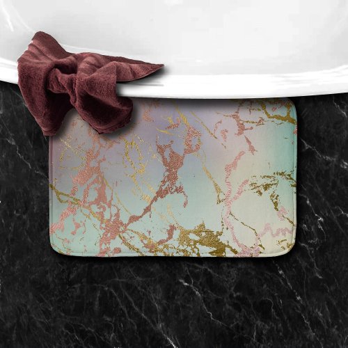 Elegant Beige Marble  Mint Sage Green Rose Gold Bath Mat