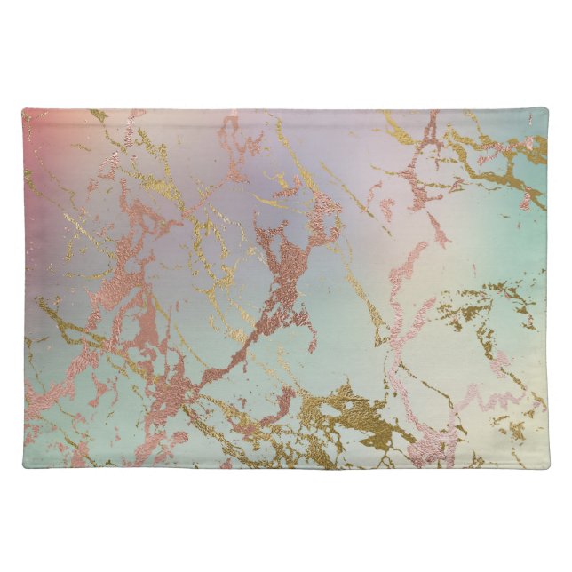 Elegant Beige Marble | Mint Sage Green Rose Gold Cloth Placemat (Front)