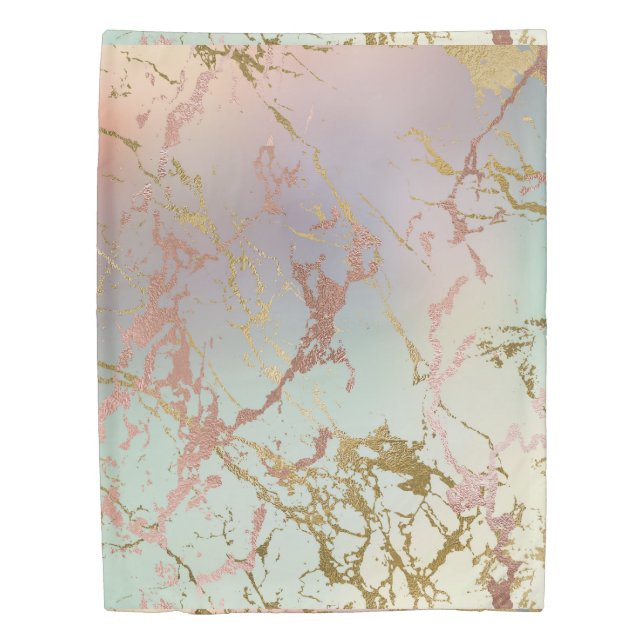 Elegant Beige Marble | Mint Sage Green Rose Gold Duvet Cover (Front)