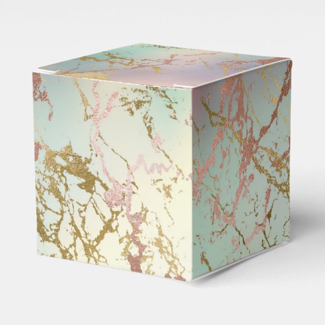 Elegant Beige Marble | Mint Sage Green Rose Gold Favor Boxes (Front Side)