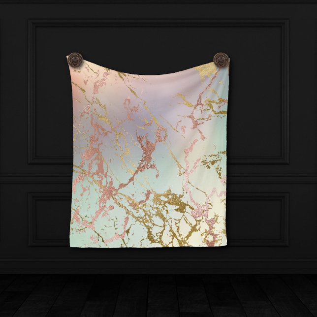 Elegant Beige Marble | Mint Sage Green Rose Gold Fleece Blanket (Creator Uploaded)