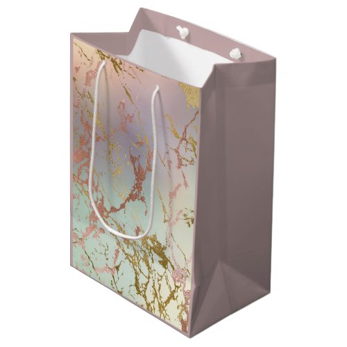 Elegant Beige Marble  Mint Sage Green Rose Gold Medium Gift Bag