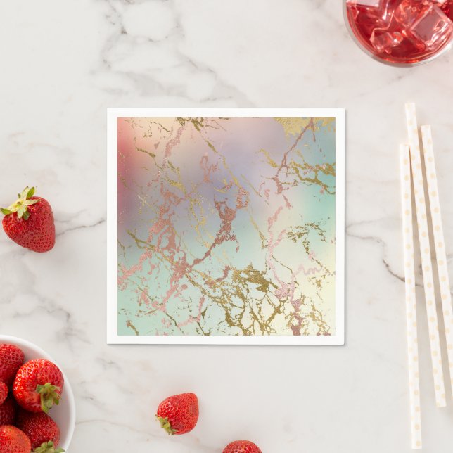 Elegant Beige Marble | Mint Sage Green Rose Gold Napkins (Insitu)