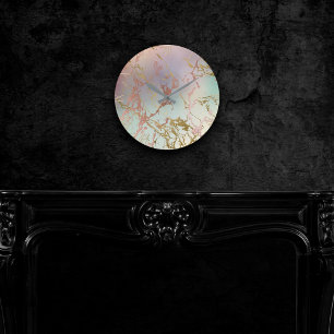 Elegant Beige Marble Mint Sage Green Rose Gold Round Clock
