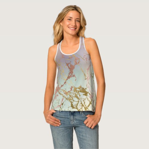 Elegant Beige Marble  Mint Sage Green Rose Gold Tank Top