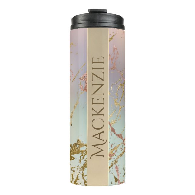 Elegant Beige Marble | Mint Sage Green Rose Gold Thermal Tumbler (Front)