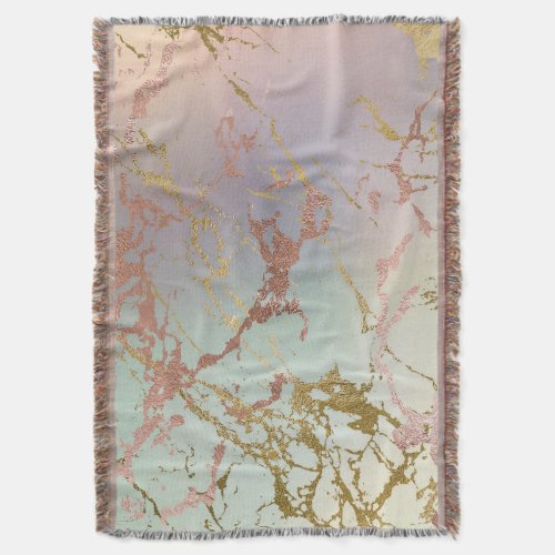 Elegant Beige Marble  Mint Sage Green Rose Gold Throw Blanket