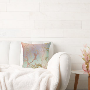 Elegant Beige Marble Mint Sage Green Rose Gold Throw Pillow