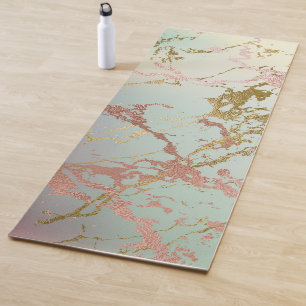 Elegant Beige Marble Mint Sage Green Rose Gold Yoga Mat