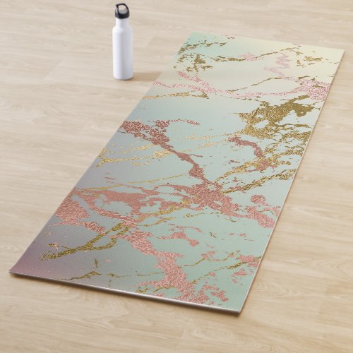 Elegant Beige Marble  Mint Sage Green Rose Gold Yoga Mat