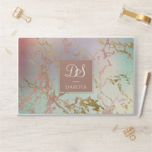 Elegant Beige Marble Sage and Rose Gold Monogram HP Laptop Skin