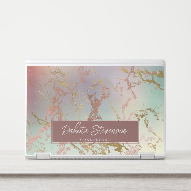 Elegant Beige Marble | Sage Rose Gold Branding HP Laptop Skin (Front)