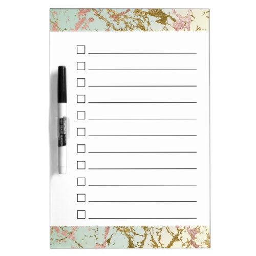 Elegant Beige Marble  Sage Rose Gold Checklist Dry Erase Board