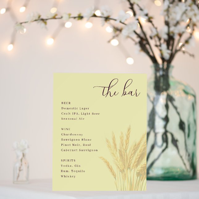 Elegant Beige Minimalist Bar Menu Foam Board (In Situ (Wedding))