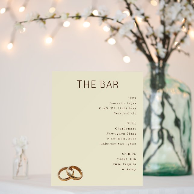 Elegant Beige Minimalist Bar Menu Foam Board (In Situ (Wedding))