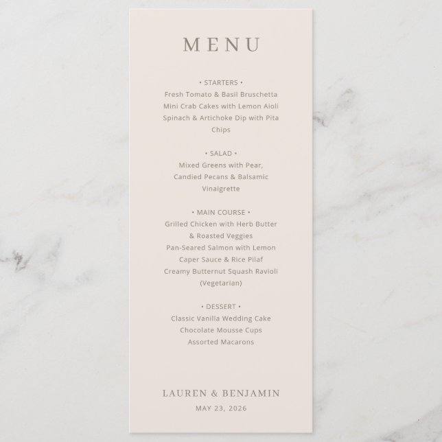 Elegant Beige Minimalist Menu (Front)
