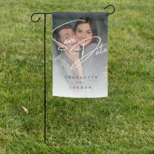 Elegant Beige Minimalist Photo Wedding Invitation Garden Flag