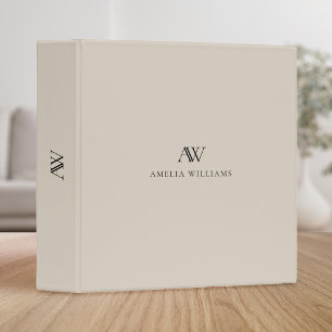Elegant Beige Minimalist Professional Monogram 3 Ring Binder