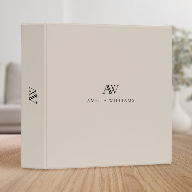 Elegant Beige Minimalist Professional Monogram 3 Ring Binder (Creator Uploaded)