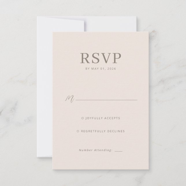 Elegant Beige Minimalist RSVP Card (Front)