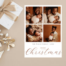 Elegant Beige Modern 4 Photo Collage Christmas