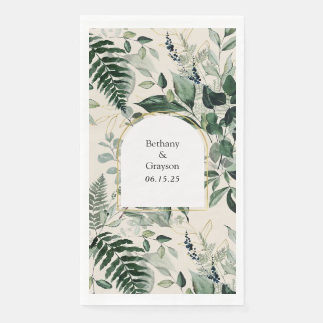 elegant beige modern arch botanical leaves wedding paper guest towels (Front)