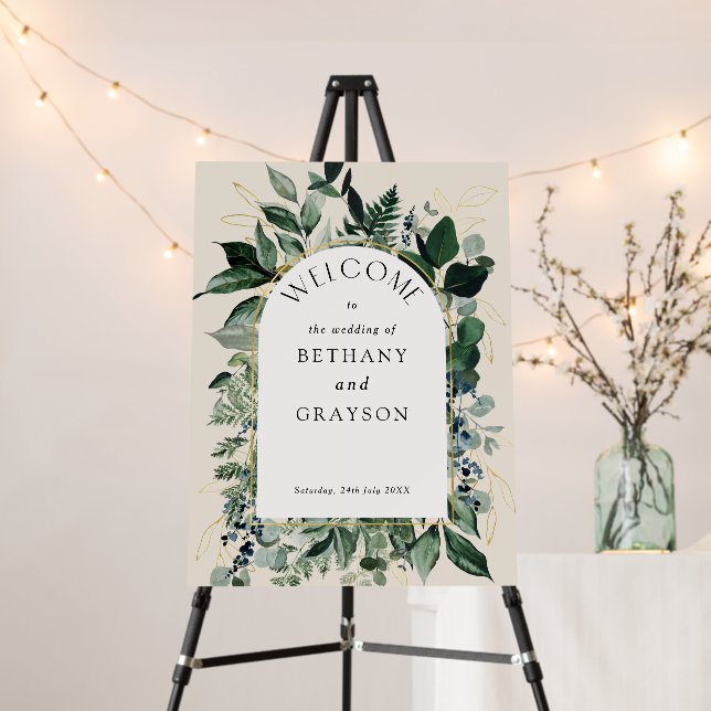 Elegant Beige Modern Botanical wedding welcome  Foam Board (In Situ (Stand))