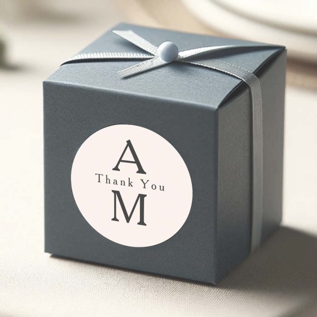 elegant beige, modern initials, wedding thank you classic round sticker (Creator Uploaded)