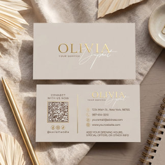 Elegant Beige Modern Minimalist Luxury Gold Foil Business Cards