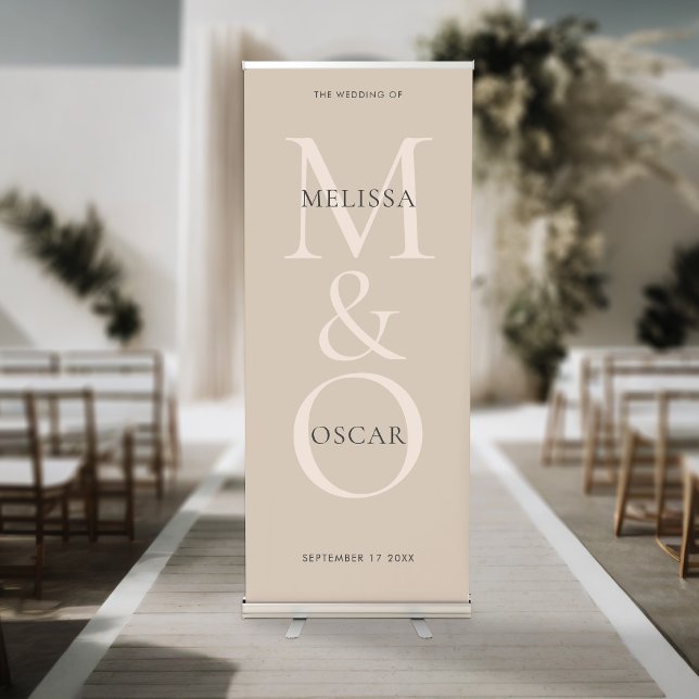 Elegant Beige Modern Monogram Wedding Retractable Banner (Creator Uploaded)