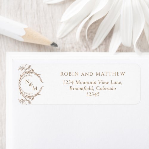 Elegant Beige Monogram Wedding Return Address Label