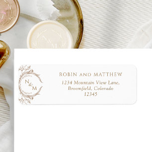 Elegant Beige Monogram Wedding Return Address Label