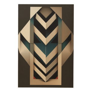 Elegant Beige Navy Art Deco Geometric Chevron