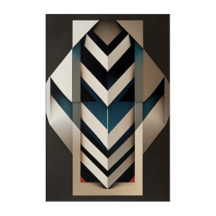 Elegant Beige Navy Art Deco Geometric Chevron