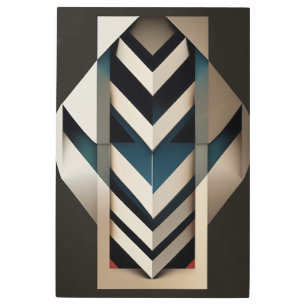 Elegant Beige Navy Art Deco Geometric Chevron