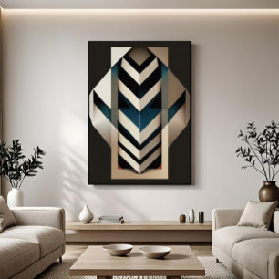 Elegant Beige Navy Art Deco Geometric Chevron Canvas Print