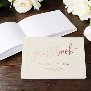 Elegant Beige Neutral Cream Modern Minimalist Foil Guest Book