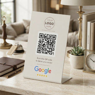 Elegant Beige Neutral Review QR Code Pedestal Sign