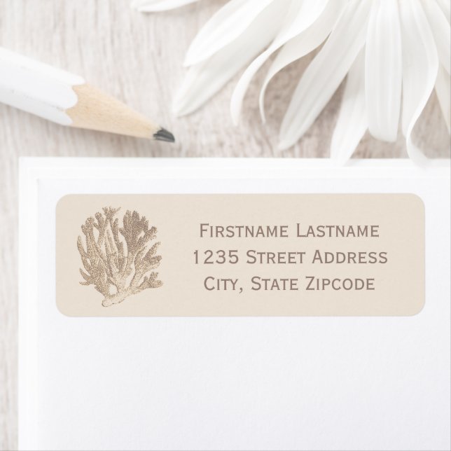 Elegant Beige Ocean Coral Beach Wedding Label (Insitu)