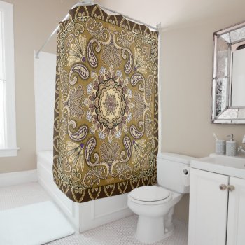 Elegant Beige Paisley Pattern Shower Curtain by GiftStation at Zazzle