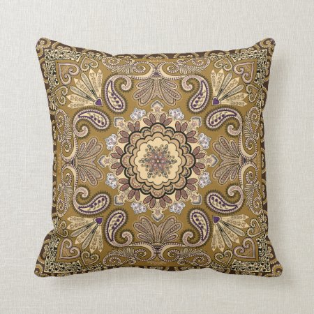 Elegant Beige Paisley Pattern Throw Pillow
