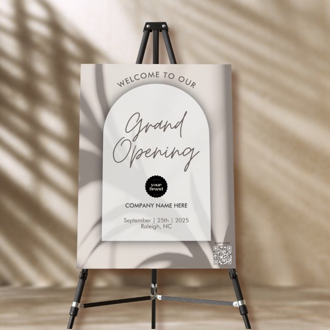 Elegant Beige Palm Arch Grand Opening Script Logo  Foam Board (Creator Uploaded)