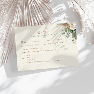 Elegant Beige Pampas Grass & Rose Wedding RSVP Card