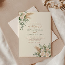 Elegant Beige Pampas Grass Wedding Invitation